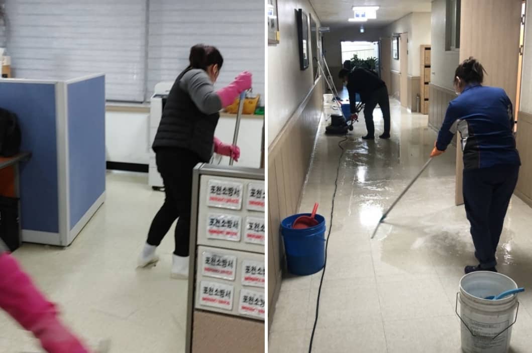 포천 사무실 바닥청소 작업중