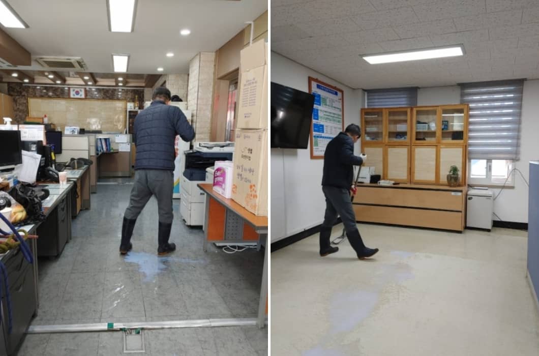 포천 바닥청소 마무리후 왁스코팅중