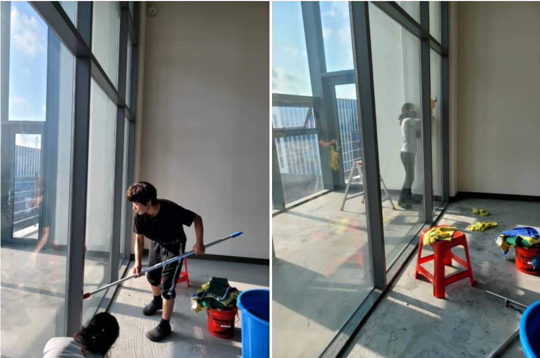 남양주 회사 사무실 이사 후 바닥 원상복구 청소 작업 모습